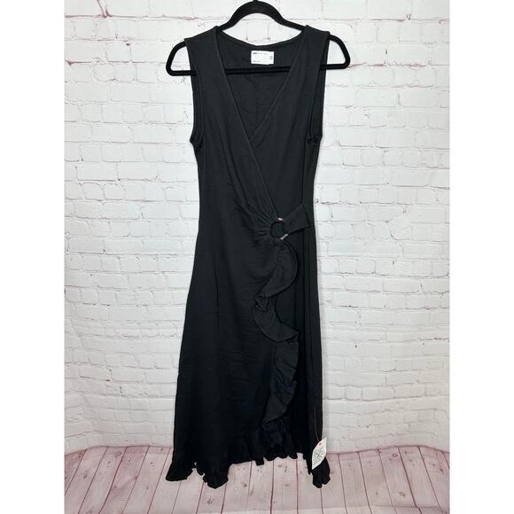 NEW ASOS Design Midi Sundress Black Womens US 6 Ruffle Hem Ring Detail - Picture 1 of 6